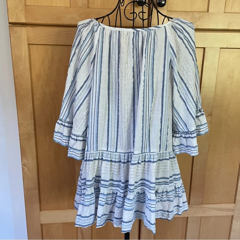Cato blue and white striped with gold threads boho oversized swing Top size M - Picture 4 of 9